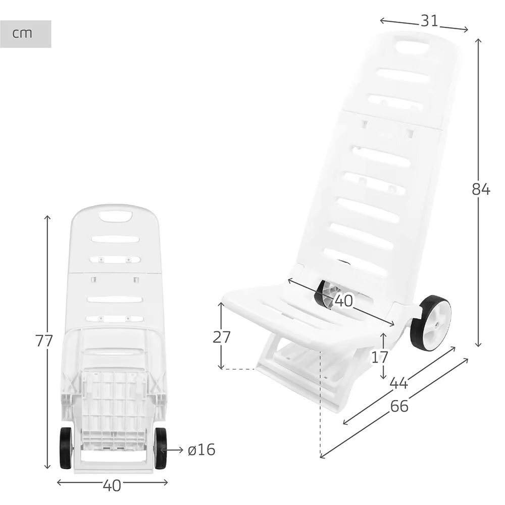 Aktive Lavekloss Sammenleggbar Stol I Aluminium Med Hjul unisex, White / grey, 101 x 41 x 42cm