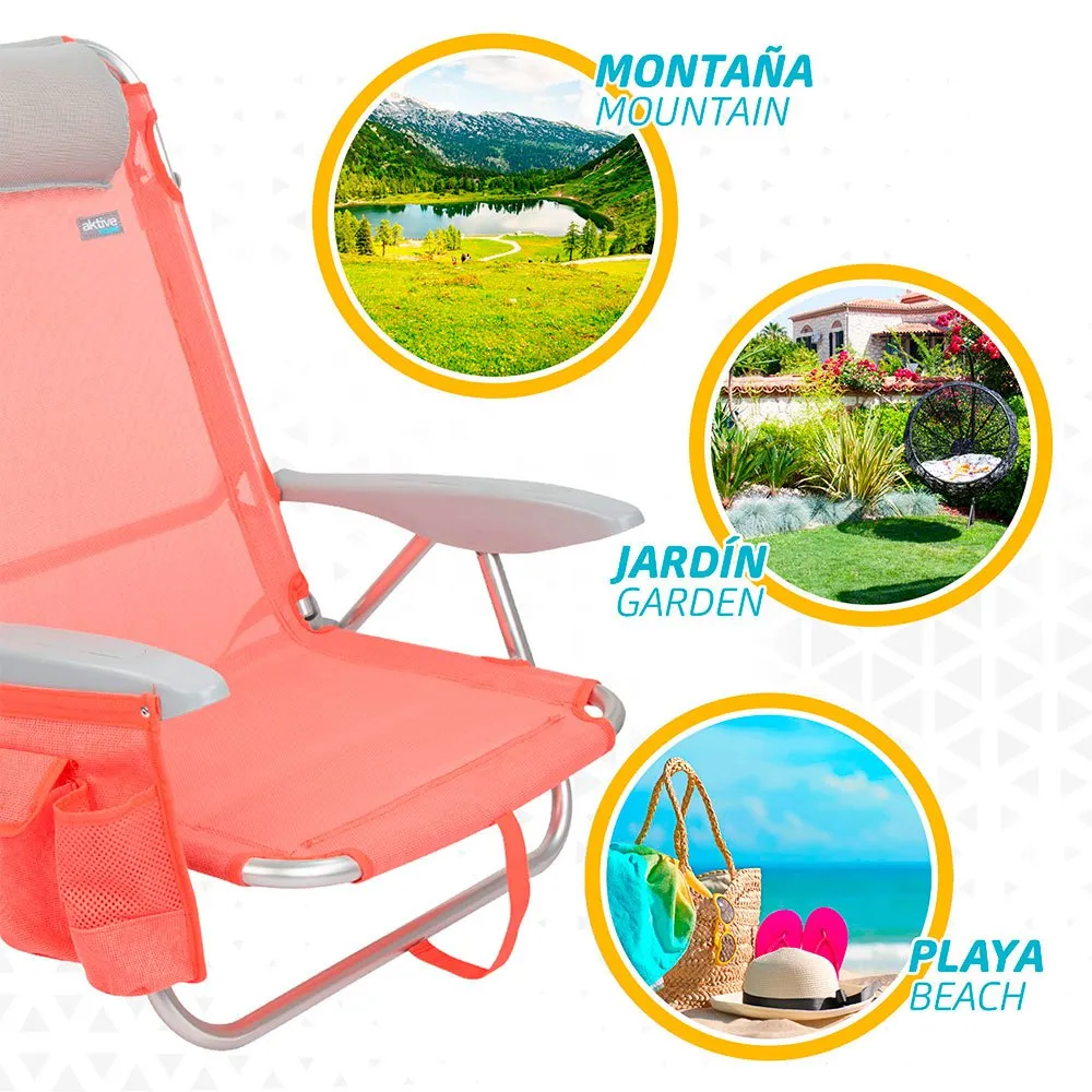 Aktive Multiposisjon Sammenleggbar Strandstol Med Pute unisex, Coral, One Size Aktive Multiposisjon Sammenleggbar Strandstol Med Pute unisex, Coral, One Size
