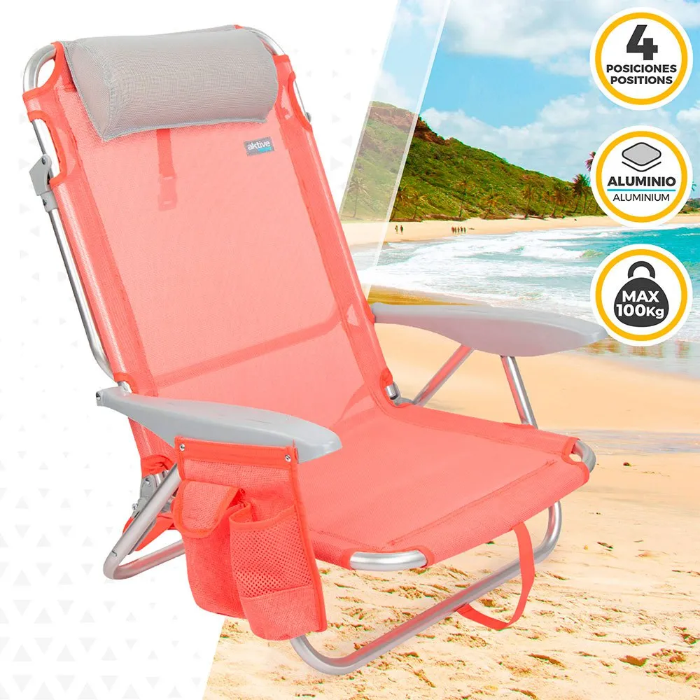 Aktive Multiposisjon Sammenleggbar Strandstol Med Pute unisex, Coral, One Size Aktive Multiposisjon Sammenleggbar Strandstol Med Pute unisex, Coral, One Size