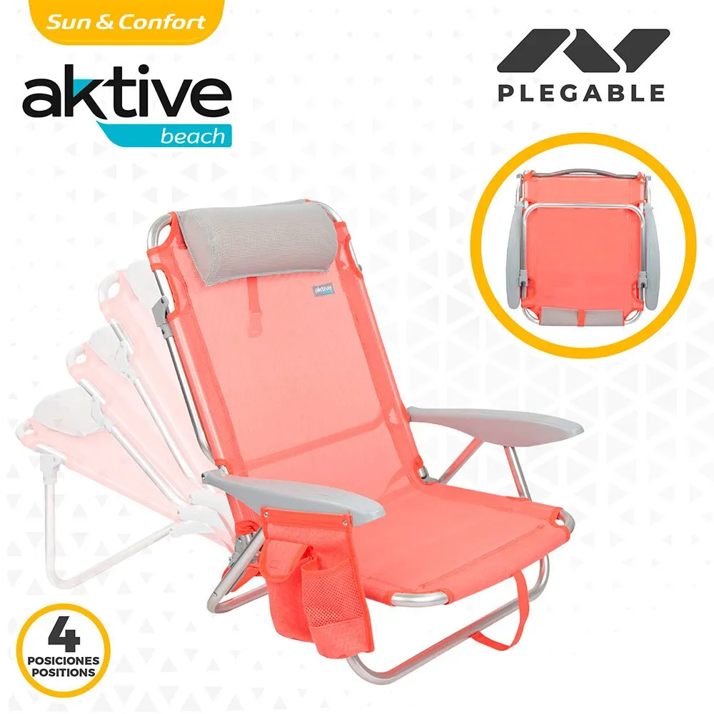 Aktive Multiposisjon Sammenleggbar Strandstol Med Pute unisex, Coral, One Size Aktive Multiposisjon Sammenleggbar Strandstol Med Pute unisex, Coral, One Size