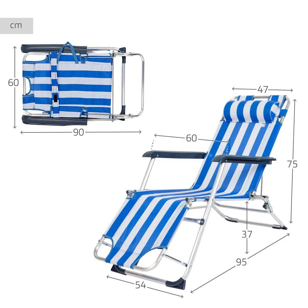Aktive Regulerbar Solseng Med Pute Refurbished, Blue / white, 153 x 60 x 83cm