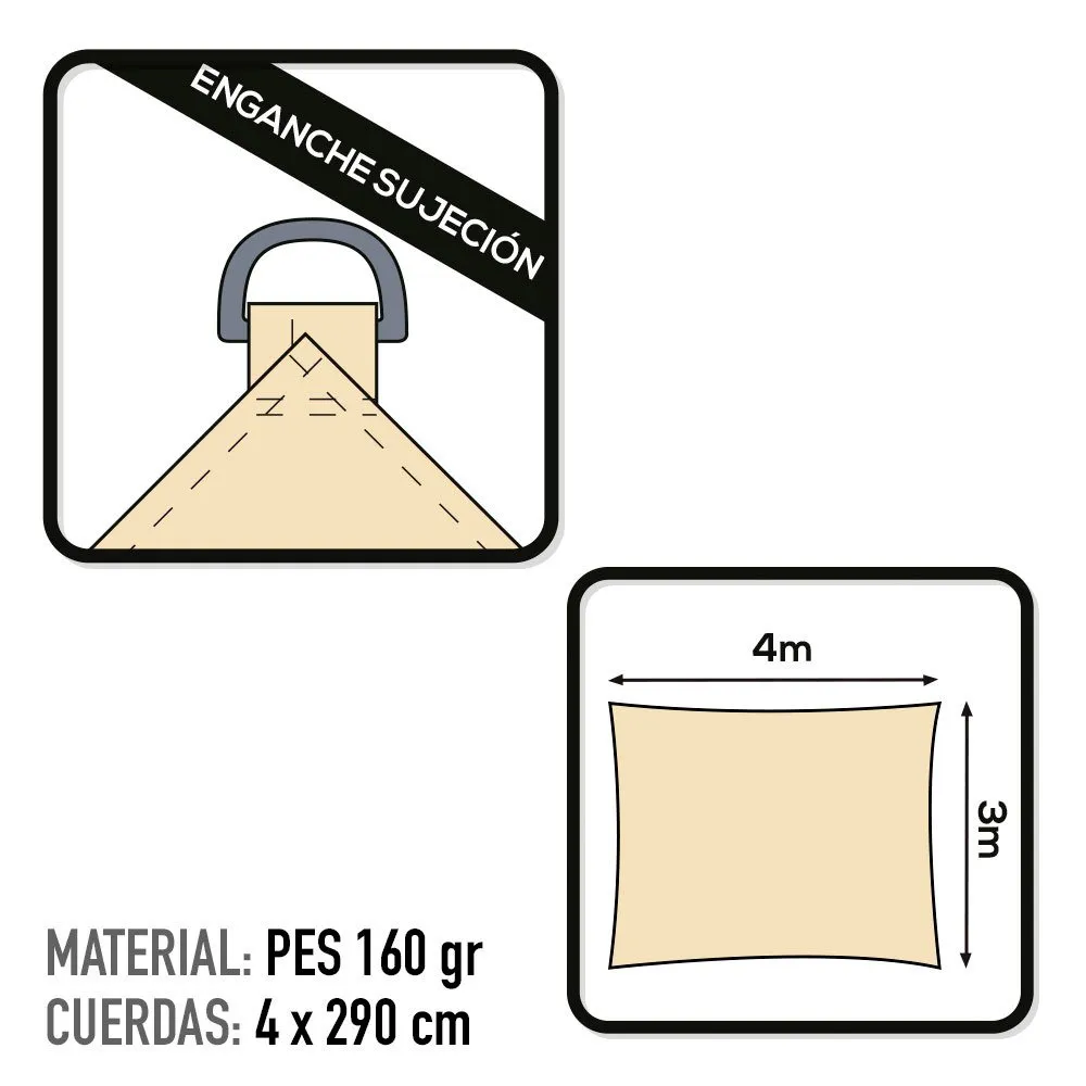 Aktive Rektangulær Solseil 300x400 Cm unisex, Beige, One Size