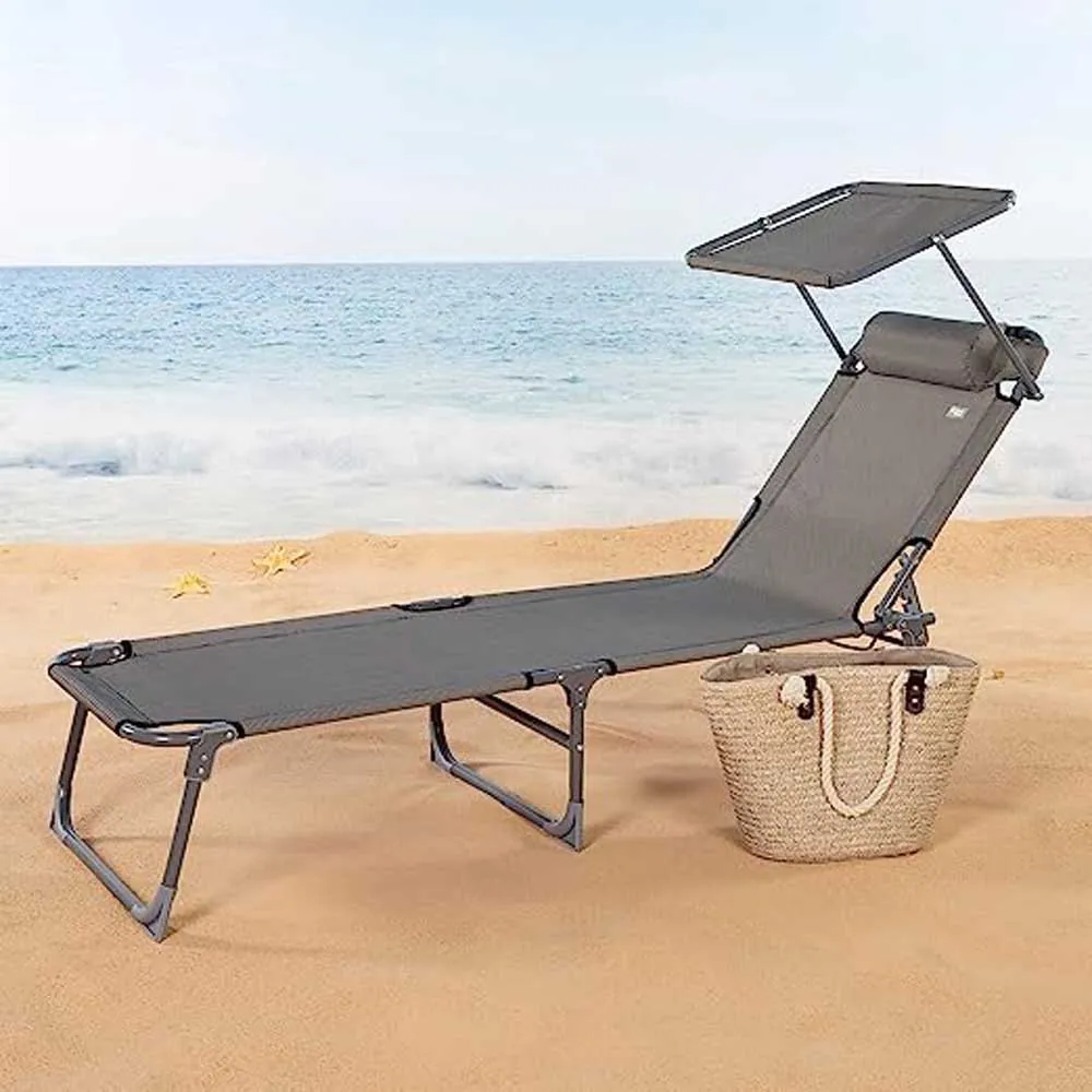 Aktive Sammenleggbar Solseng Med Parasoll, Grey, 193 x 53 x 30cm