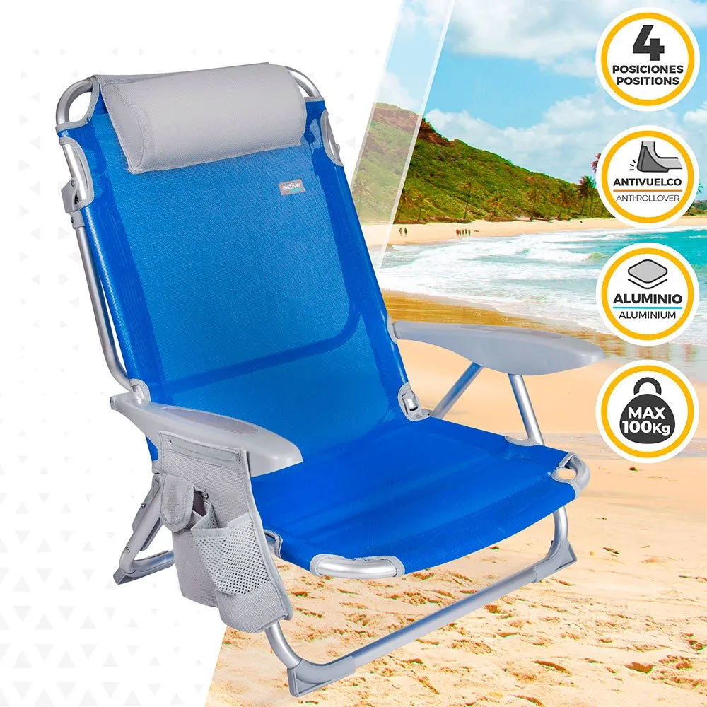 Aktive Sammenleggbar Stol 4 Posisjoner Med Pute Og Koppholder unisex, Blue / grey, One Size Aktive Sammenleggbar Stol 4 Posisjoner Med Pute Og Koppholder unisex, Blue / grey, One Size