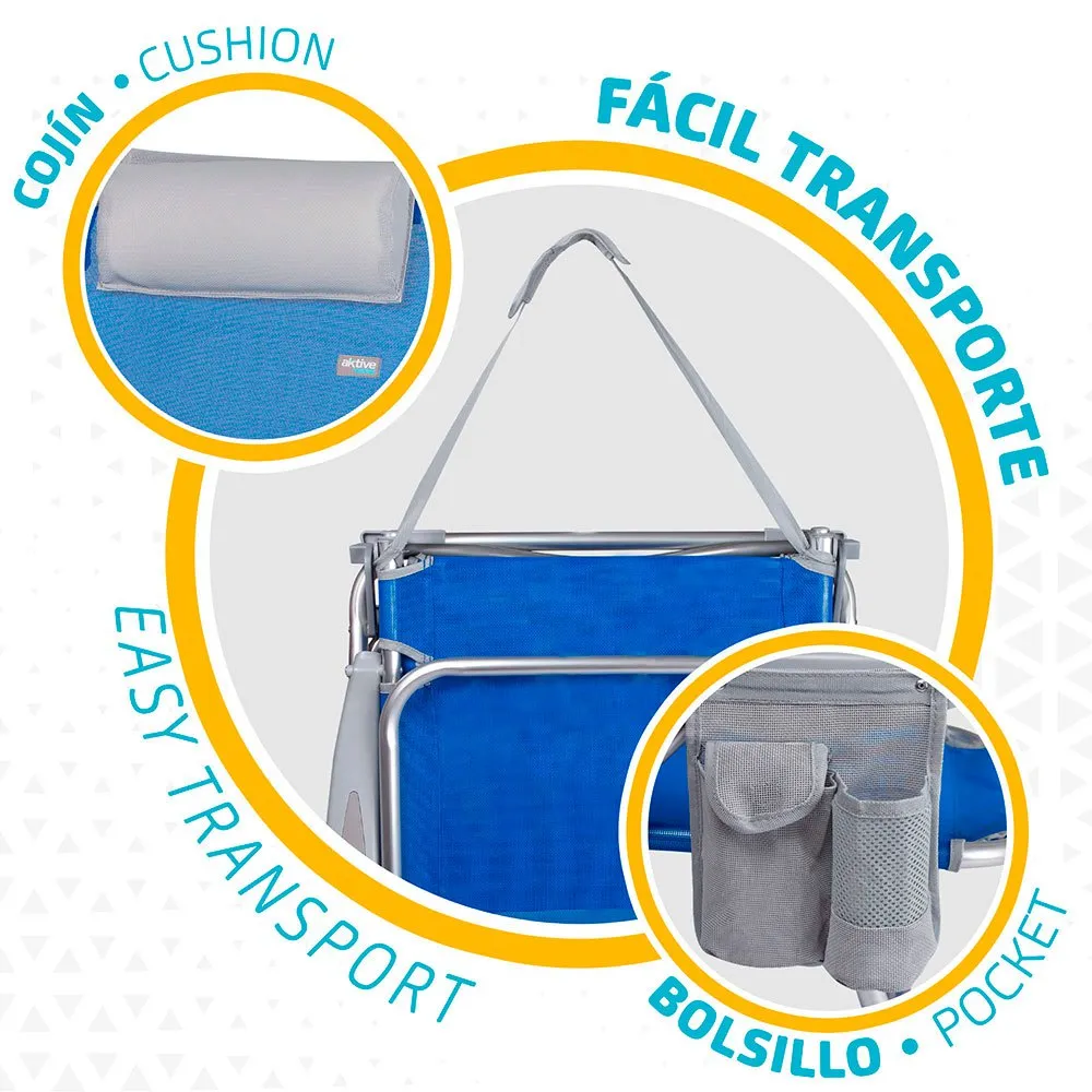 Aktive Sammenleggbar Stol Med 4 Posisjoner Pute Og Koppholder Refurbished unisex, Blue / grey, One Size Aktive Sammenleggbar Stol Med 4 Posisjoner Pute Og Koppholder Refurbished unisex, Blue / grey, One Size
