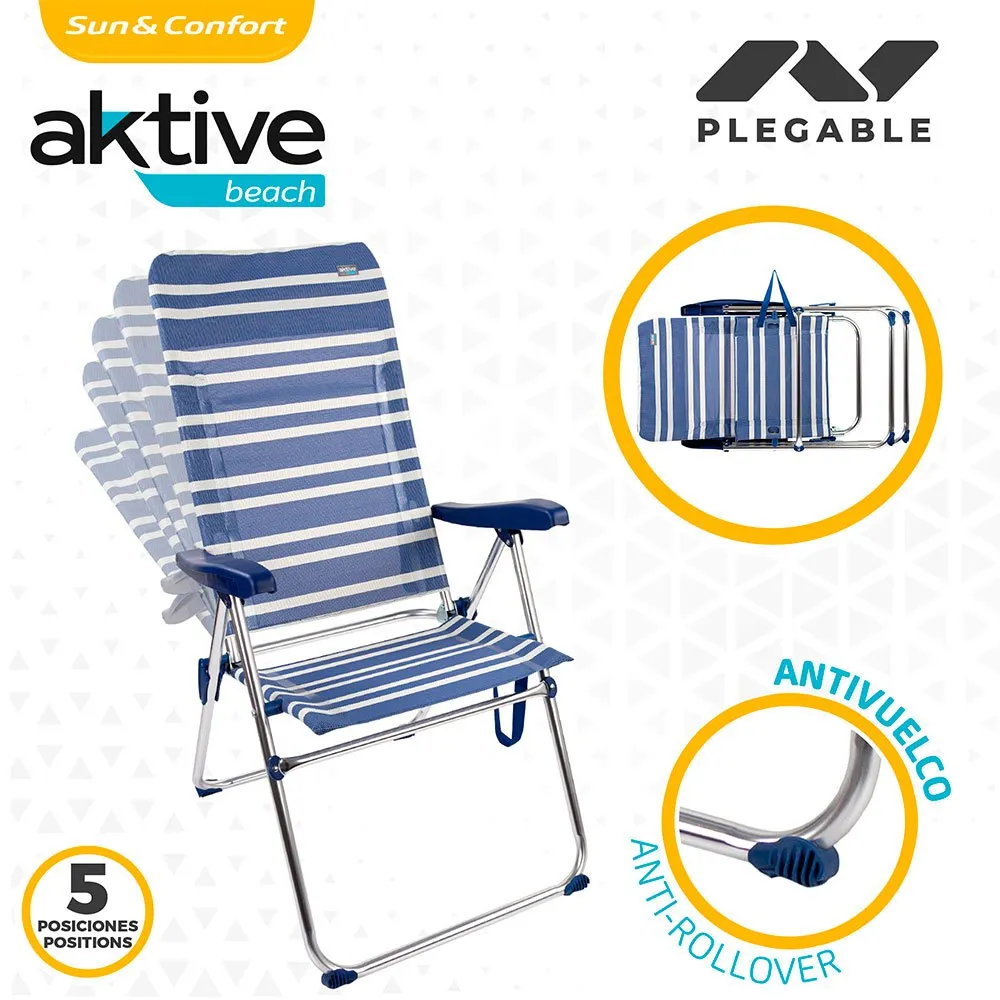 Aktive Sammenleggbar Stol Med Høy Rygg 5 Posisjoner 61x69x108 Cm unisex, 61 x 69 x 108cm