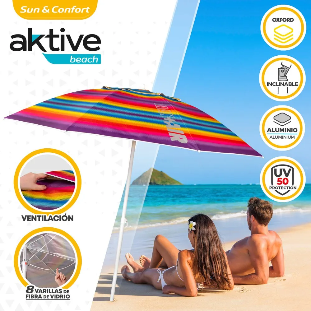 Aktive Strandparasoll Med Ventilasjon Og Uv50-beskyttelse 200 Cm unisex, Multicolor stripes, One Size