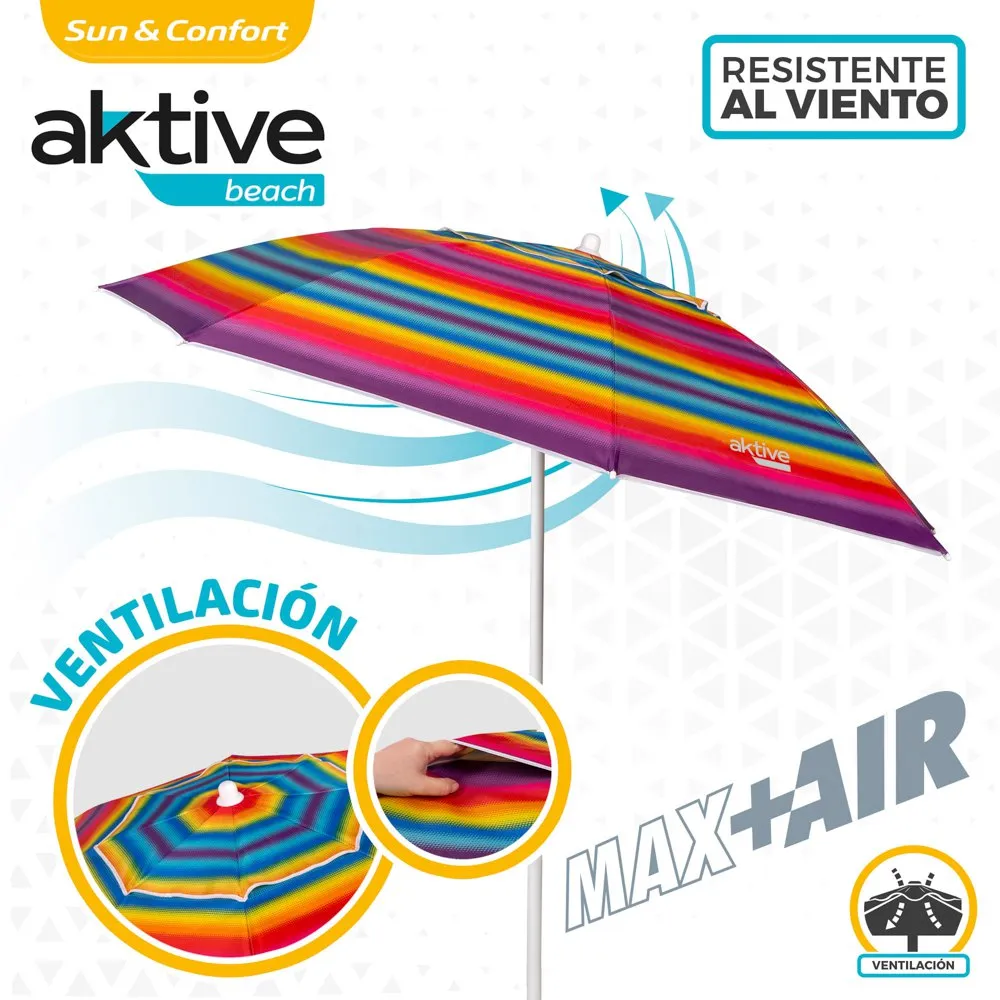 Aktive Strandparasoll Med Ventilasjon Og Uv50-beskyttelse 200 Cm unisex, Multicolor stripes, One Size
