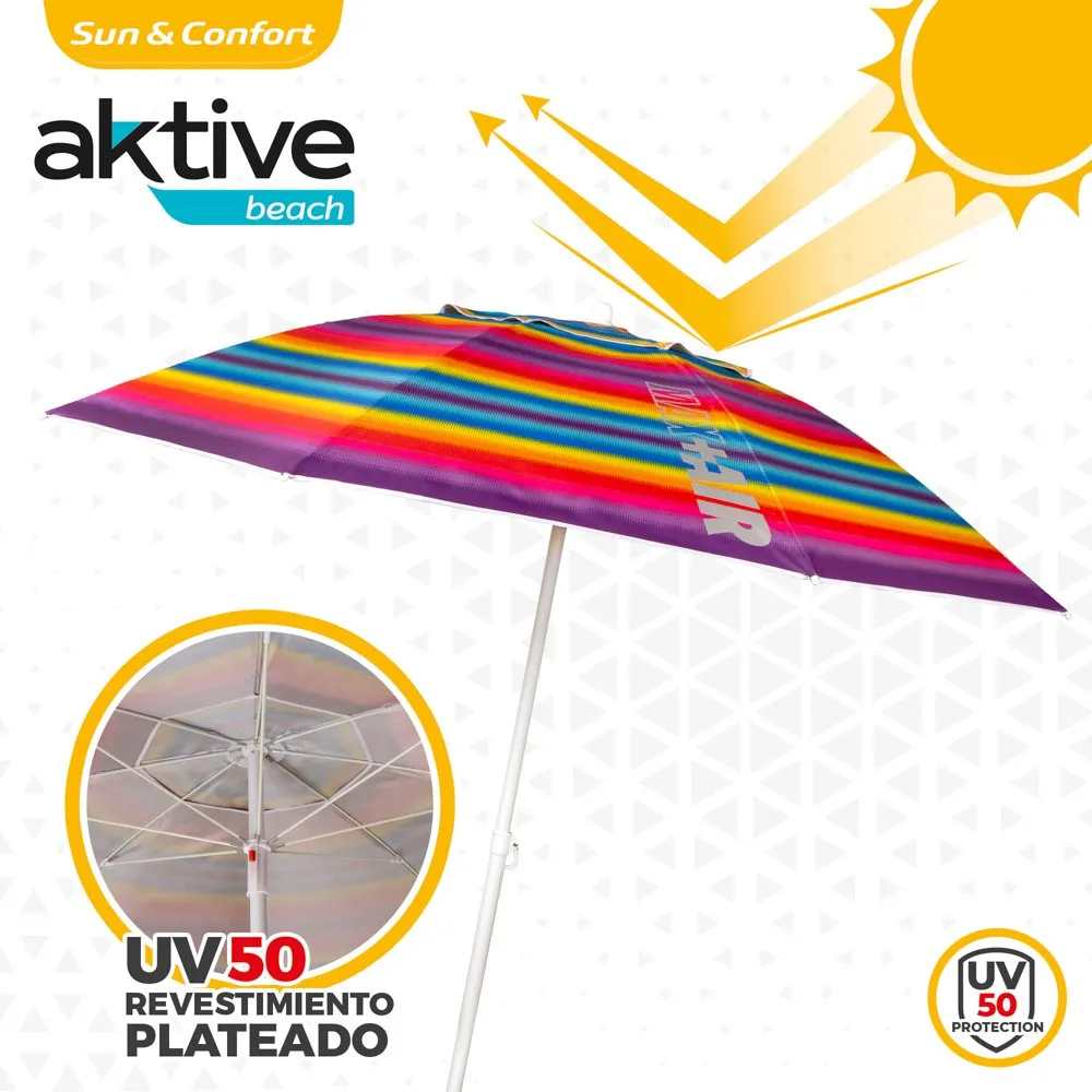 Aktive Strandparasoll Med Ventilasjon Og Uv50-beskyttelse 200 Cm unisex, Multicolor stripes, One Size