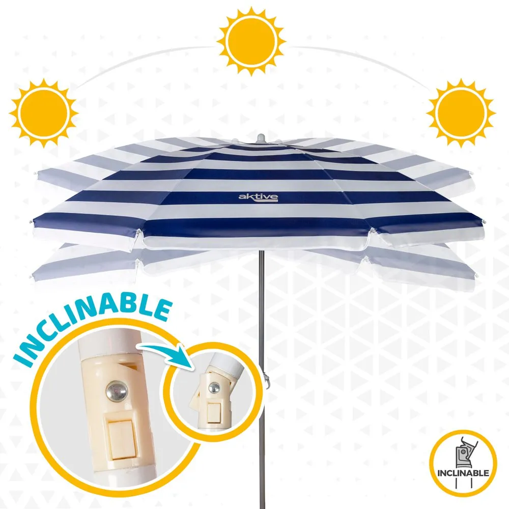 Aktive Strandparasoll Uv50-beskyttelse 180 Cm unisex, White / navy, One Size