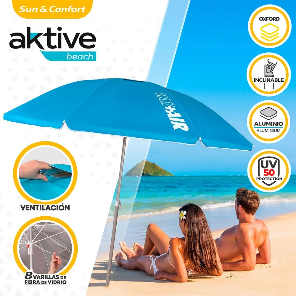Aktive Strandparasoll Uv50 Beskyttelse 220 Cm unisex, Blue, One Size