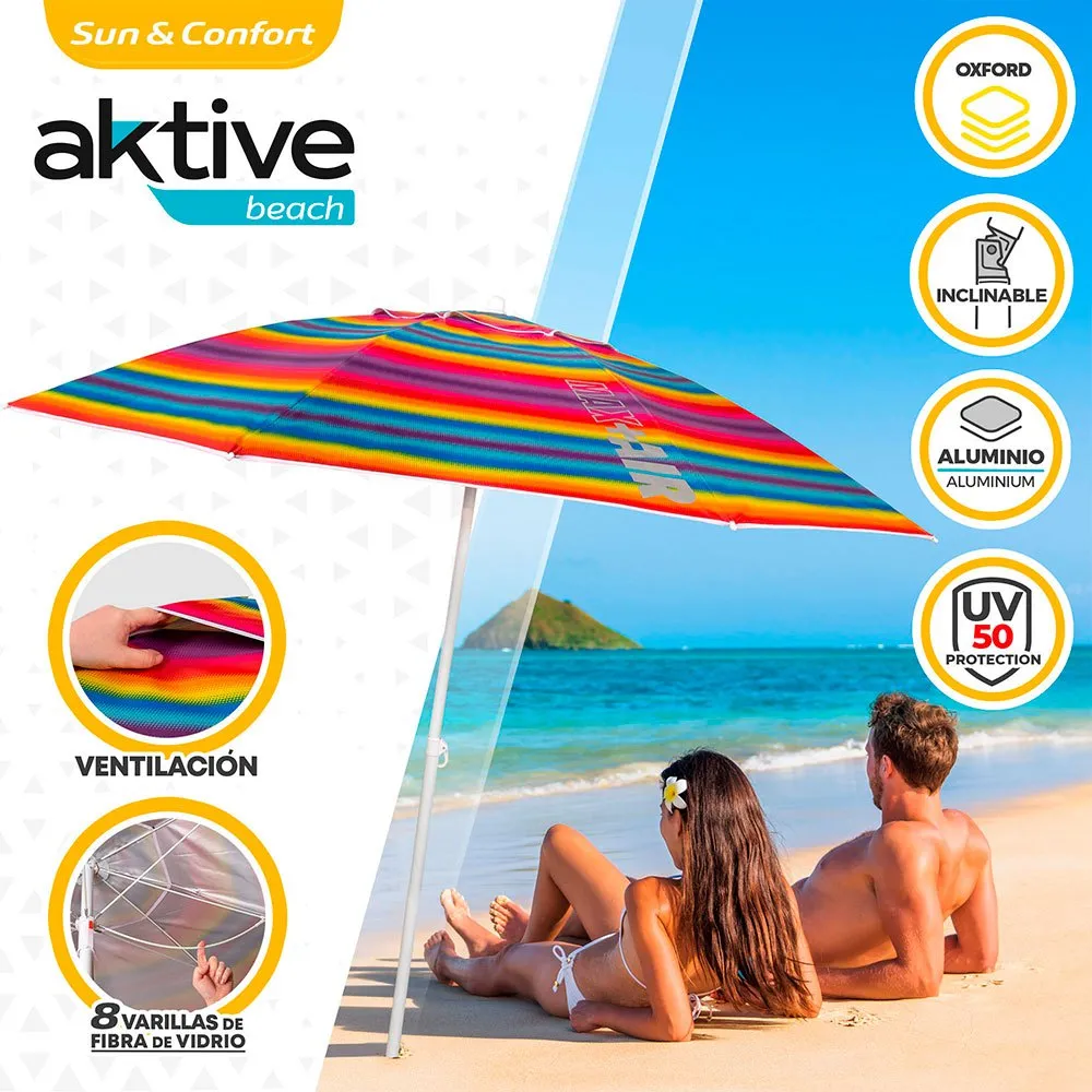 Aktive Sun&confort Ø Vindtett Uv50 Strandparasoll Med Justerbar Stang 220cm unisex, Multicolor stripes, One Size Aktive Sun&confort Ø Vindtett Uv50 Strandparasoll Med Justerbar Stang 220cm unisex, Multicolor stripes, One Size