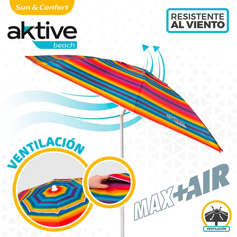 Aktive Sun&confort Ø Vindtett Uv50 Strandparasoll Med Justerbar Stang 220cm unisex, Multicolor stripes, One Size Aktive Sun&confort Ø Vindtett Uv50 Strandparasoll Med Justerbar Stang 220cm unisex, Multicolor stripes, One Size