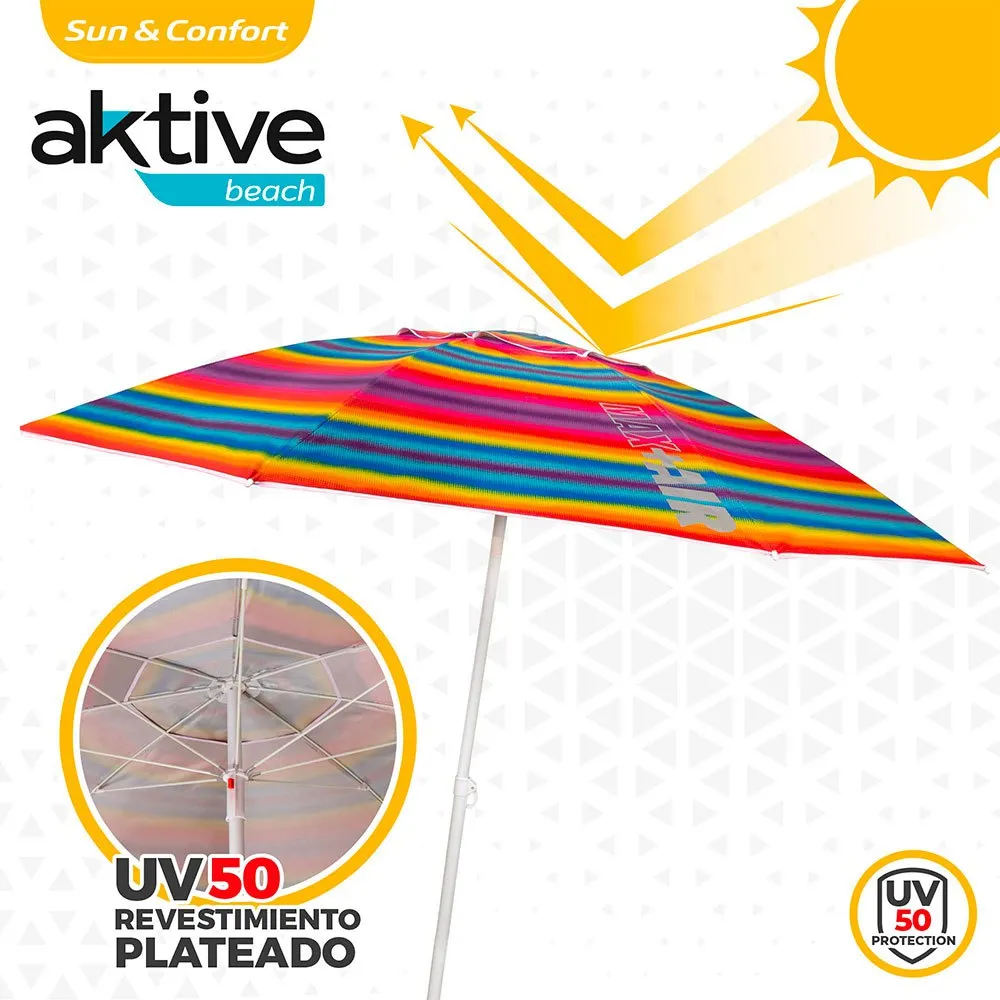Aktive Sun&confort Ø Vindtett Uv50 Strandparasoll Med Justerbar Stang 220cm unisex, Multicolor stripes, One Size Aktive Sun&confort Ø Vindtett Uv50 Strandparasoll Med Justerbar Stang 220cm unisex, Multicolor stripes, One Size