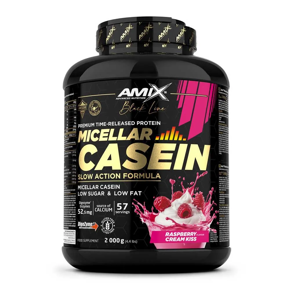 Amix Black Micellar 2kg Casein Protein Bringebær, One size