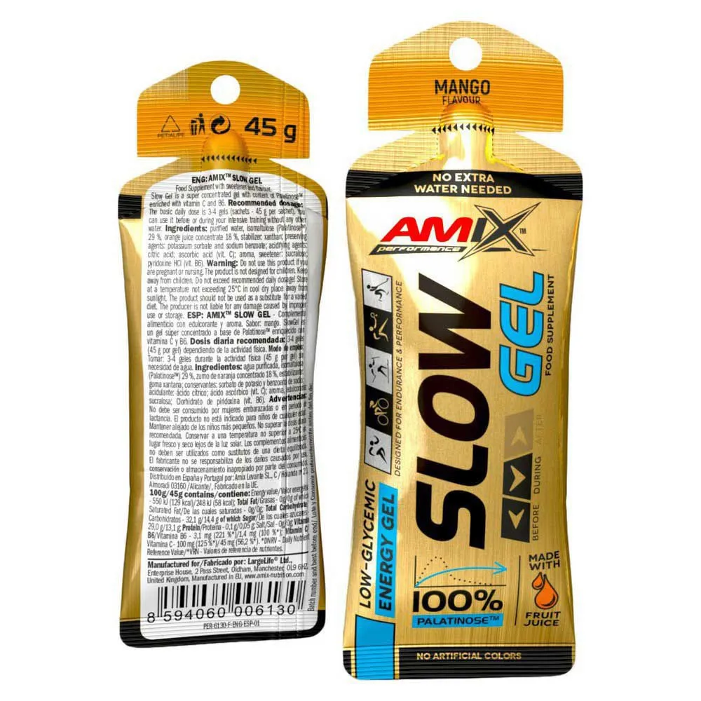 Amix Slow Boks Med Energigeler Mango 45g 40 Enheter, Yellow, One Size