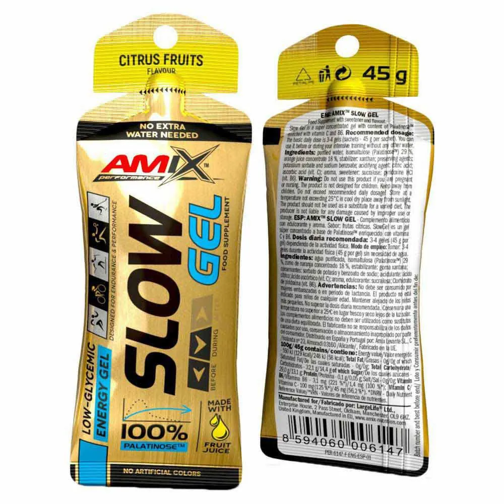 Amix Slow Boks Med Energigeler Sitrusblanding 45g 40 Enheter, Yellow, One Size