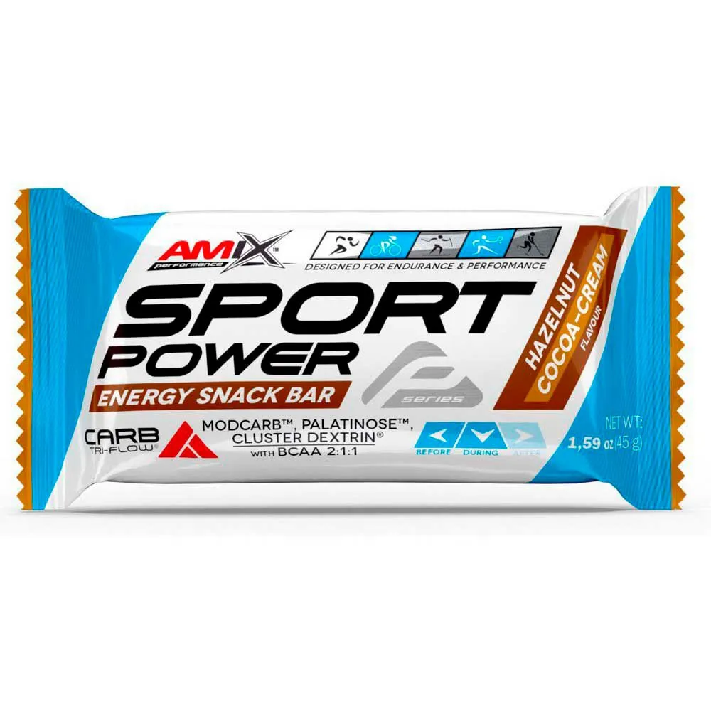 Amix Sport Power Energibar Boks Hasselnøtt-og Kakaokrem 45g 20 Enheter, One size