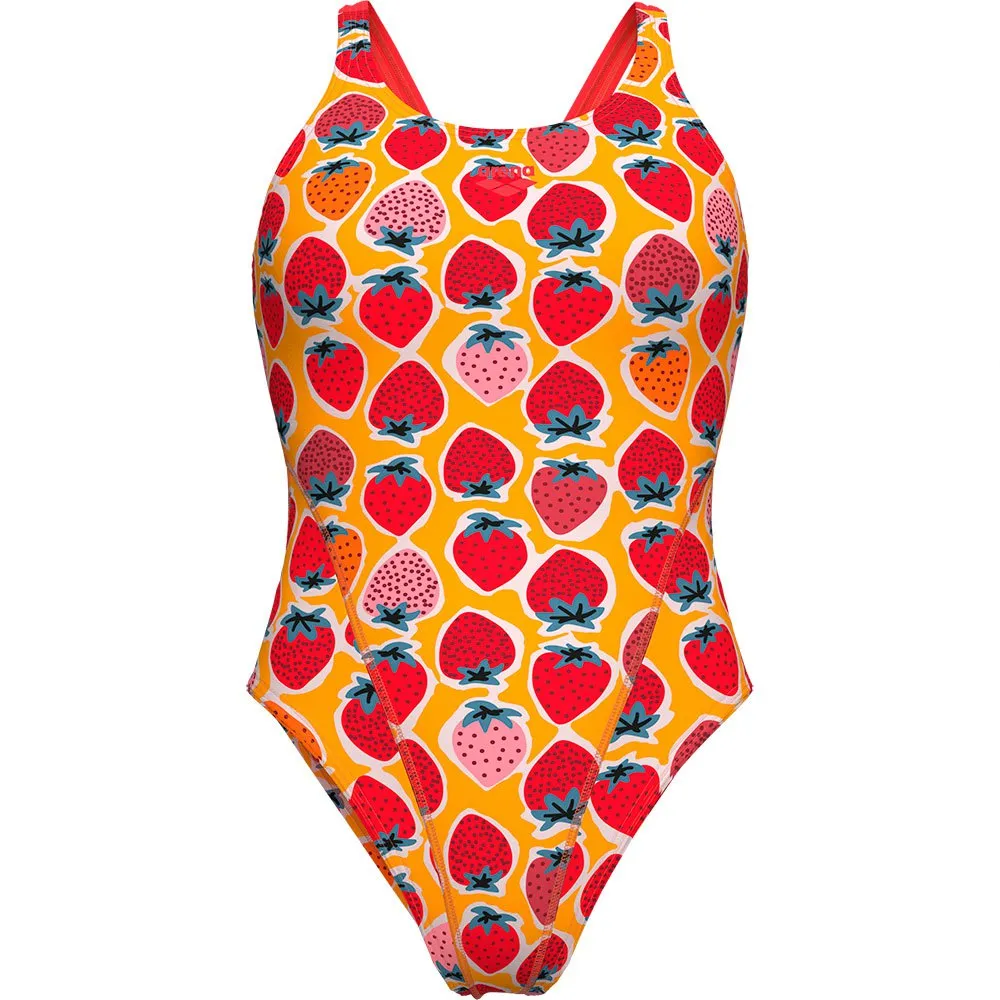 arena Strawberry Swim Tech Back Badetøy female, Fluo red / orange