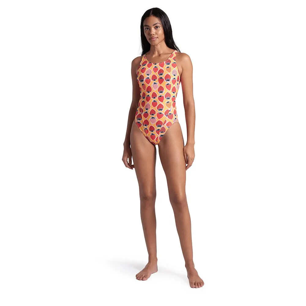 arena Strawberry Swim Tech Back Badetøy female, Fluo red / orange