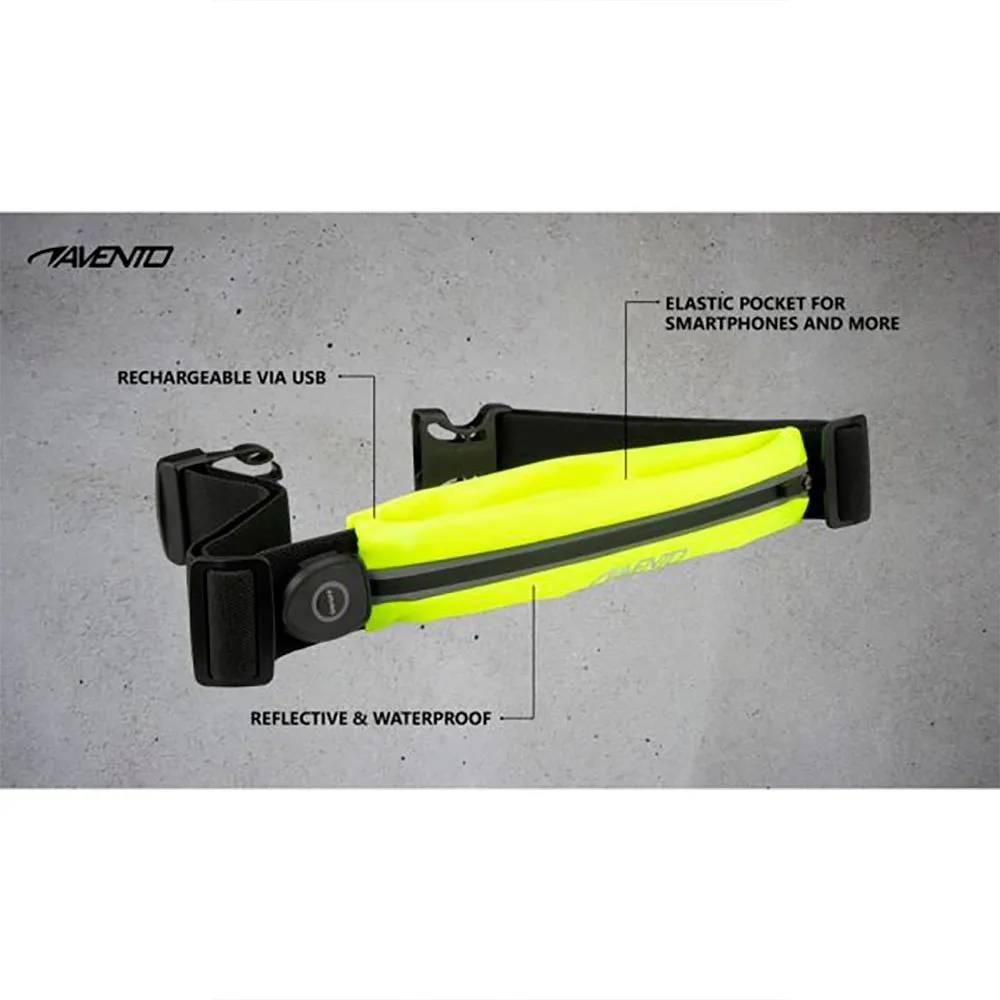 Avento Pocket + Rechargeable Led Løpebelte, Fluorescent yellow / black Avento Pocket + Rechargeable Led Løpebelte, Fluorescent yellow / black
