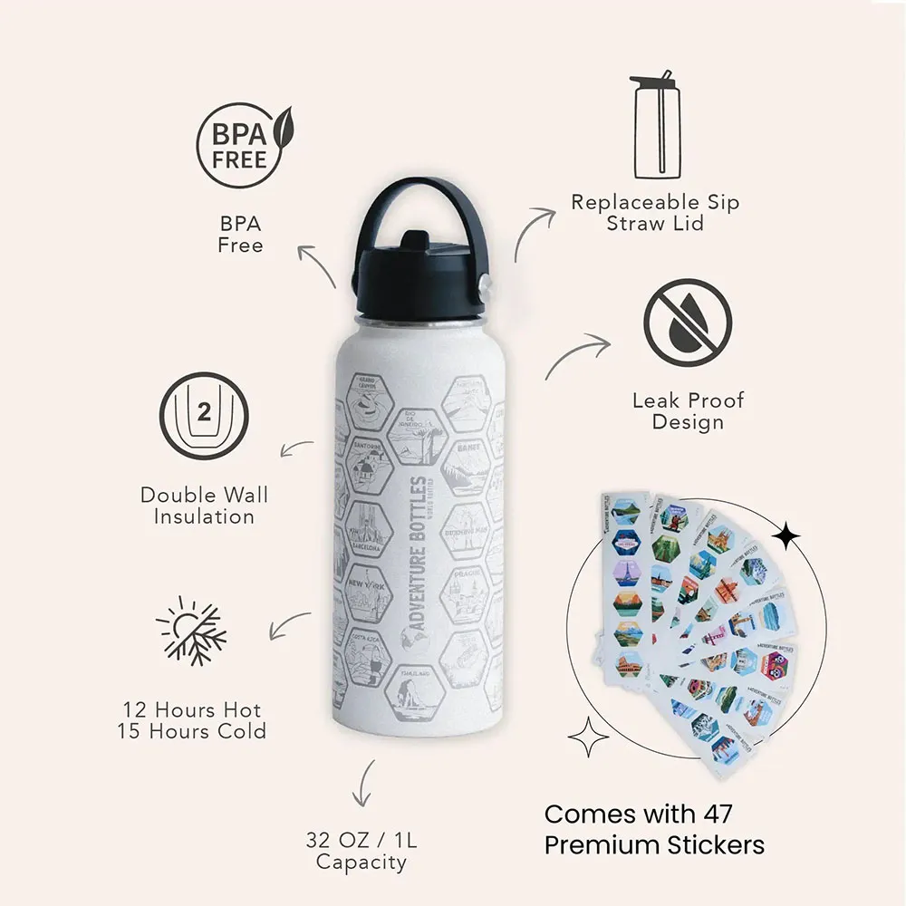 Awesome Maps Adventure World 1l Termosflaske, White, One Size Awesome Maps Adventure World 1l Termosflaske, White, One Size