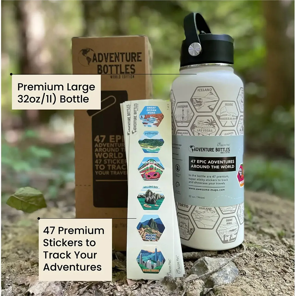 Awesome Maps Adventure World 1l Termosflaske, White, One Size Awesome Maps Adventure World 1l Termosflaske, White, One Size