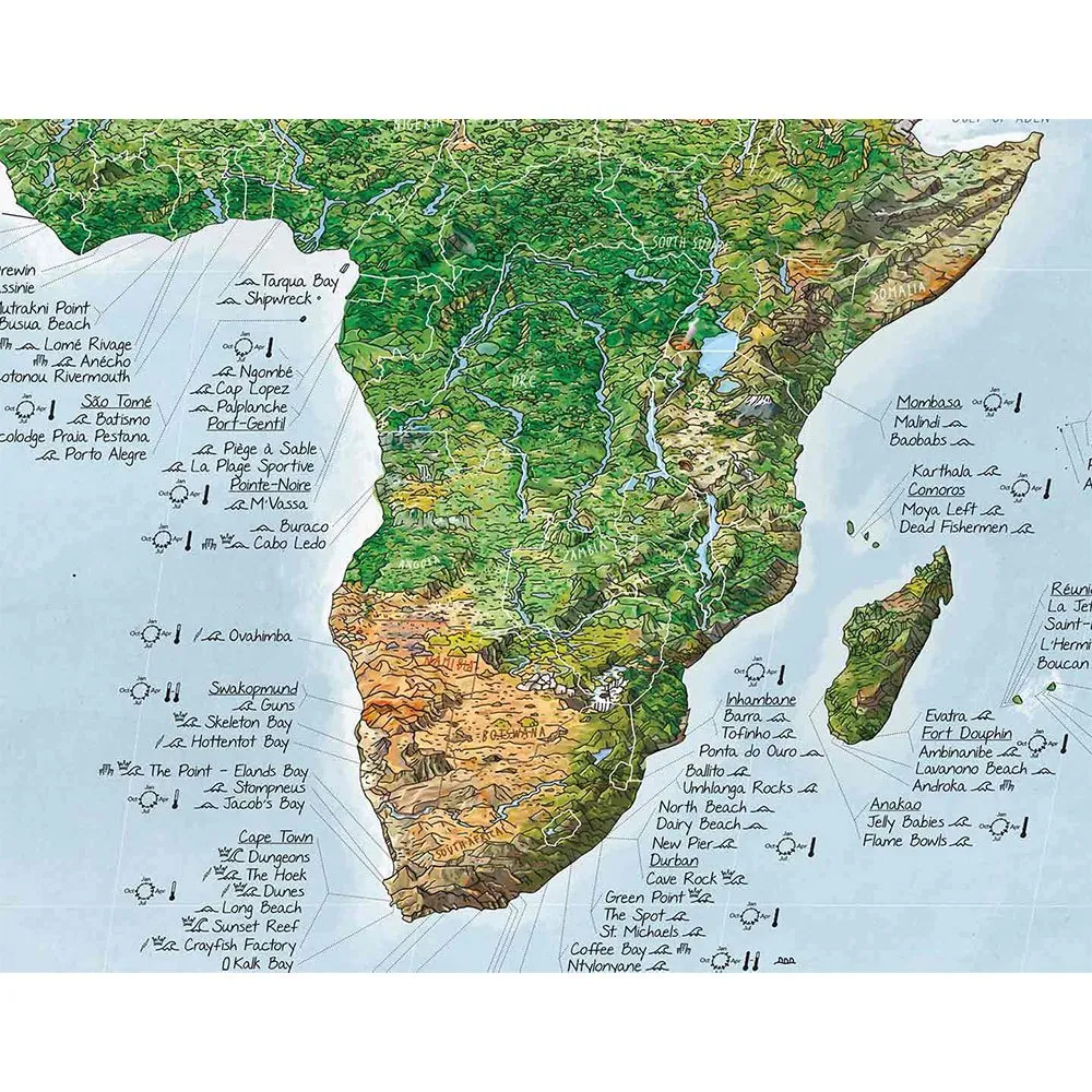 Awesome Maps Surftrip Green Edition Best Surf Beaches Of The World Green Edition Kart, One size