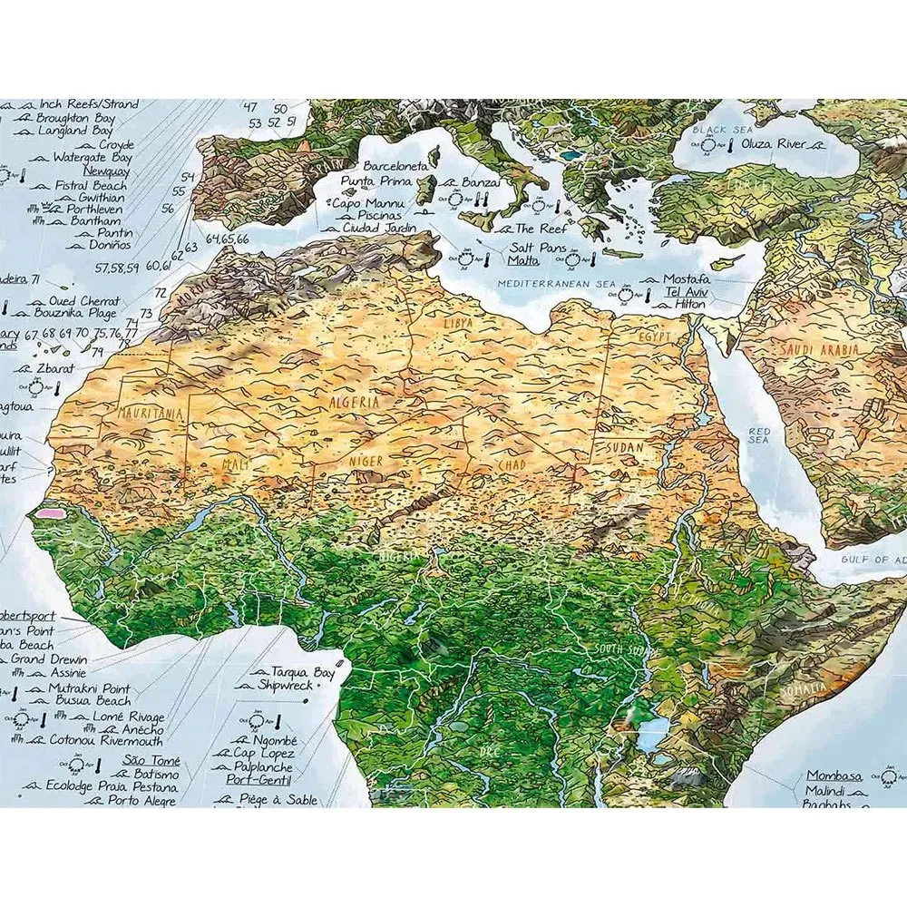 Awesome Maps Surftrip Green Edition Best Surf Beaches Of The World Green Edition Kart, One size