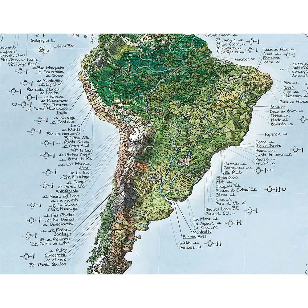 Awesome Maps Surftrip Green Edition Best Surf Beaches Of The World Green Edition Kart, One size