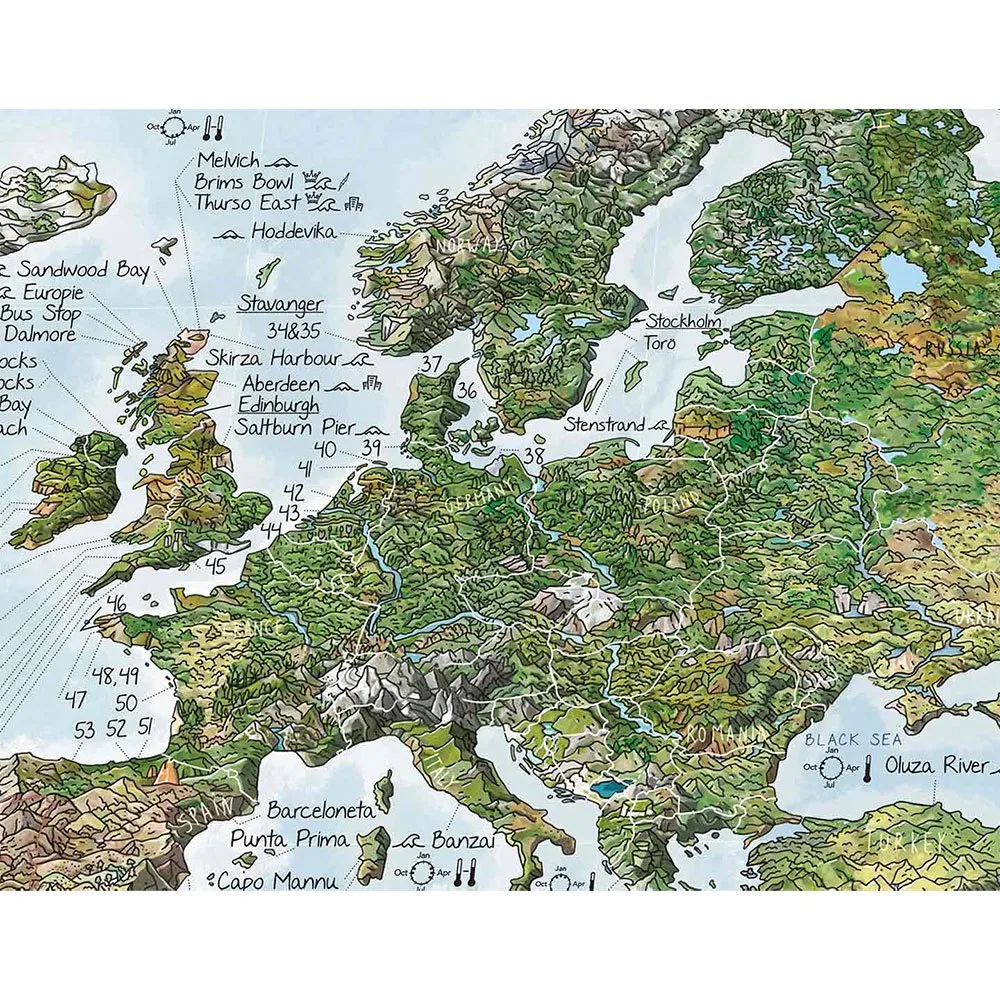 Awesome Maps Surftrip Green Edition Best Surf Beaches Of The World Green Edition Kart, One size