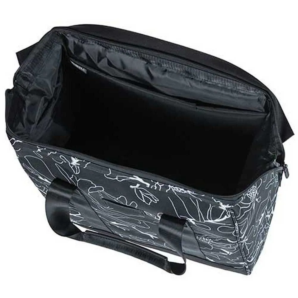 Basil Grand Flower Hook-on Sykkelveske 23l, Black / white, One Size Basil Grand Flower Hook-on Sykkelveske 23l, Black / white, One Size