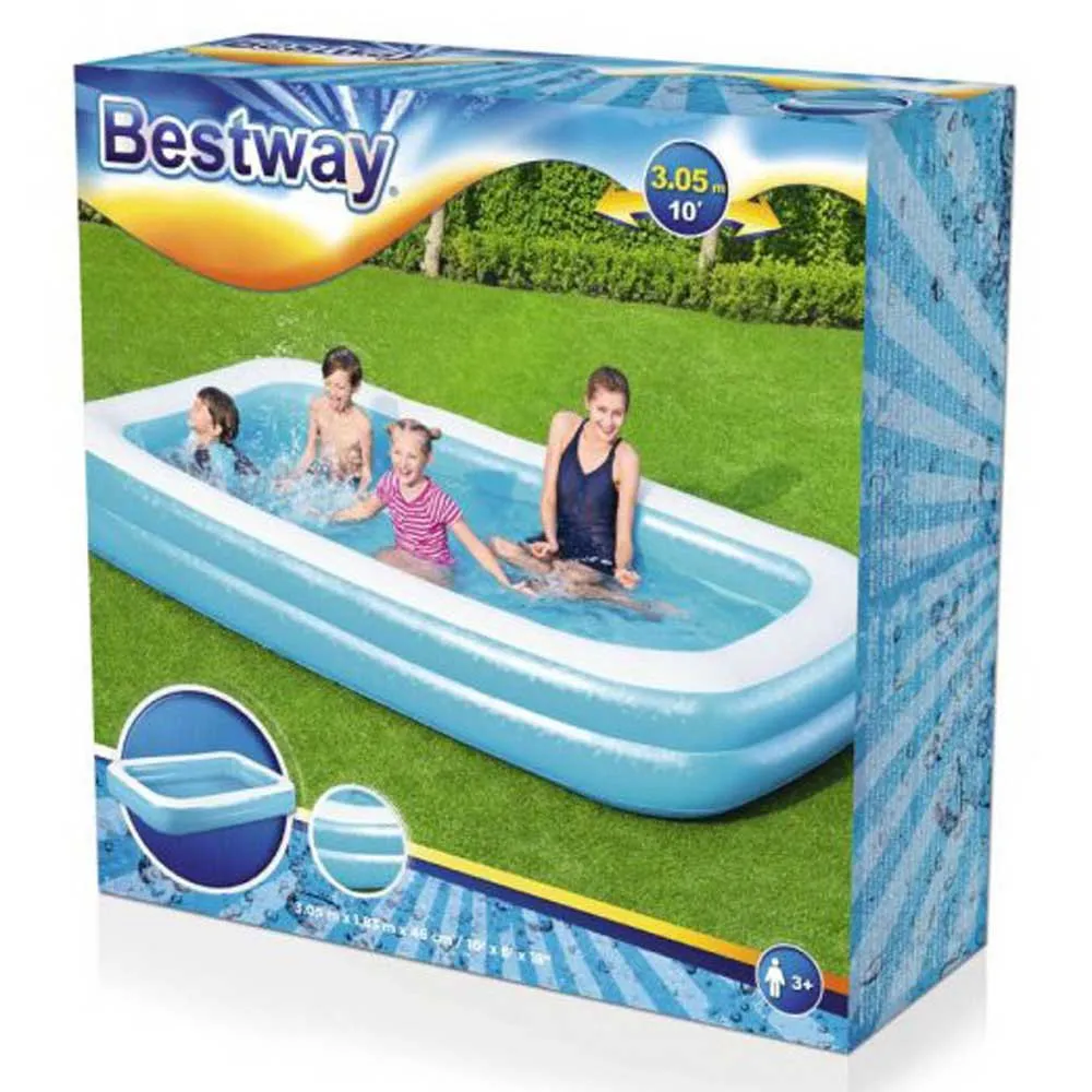 Bestway 305x183x46 Cm Rektangulært Oppblåsbart Basseng unisex, Blue / white, 850L Bestway 305x183x46 Cm Rektangulært Oppblåsbart Basseng unisex, Blue / white, 850L