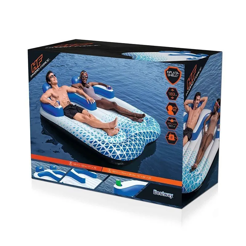 Bestway 43534 Dobbel Flytestol unisex, Blue / white, 196 x 193cm Bestway 43534 Dobbel Flytestol unisex, Blue / white, 196 x 193cm