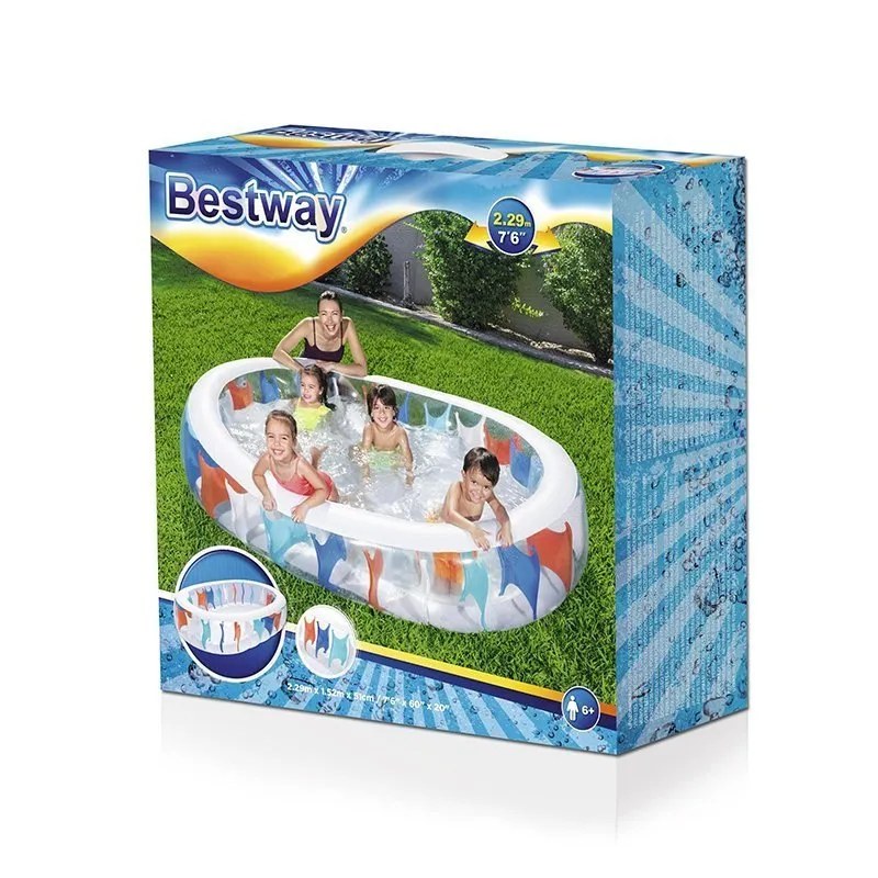 Bestway 54066 Ovalt Oppblåsbart Basseng unisex, White / blue / orange, 229 x 152 x 51cm Bestway 54066 Ovalt Oppblåsbart Basseng unisex, White / blue / orange, 229 x 152 x 51cm