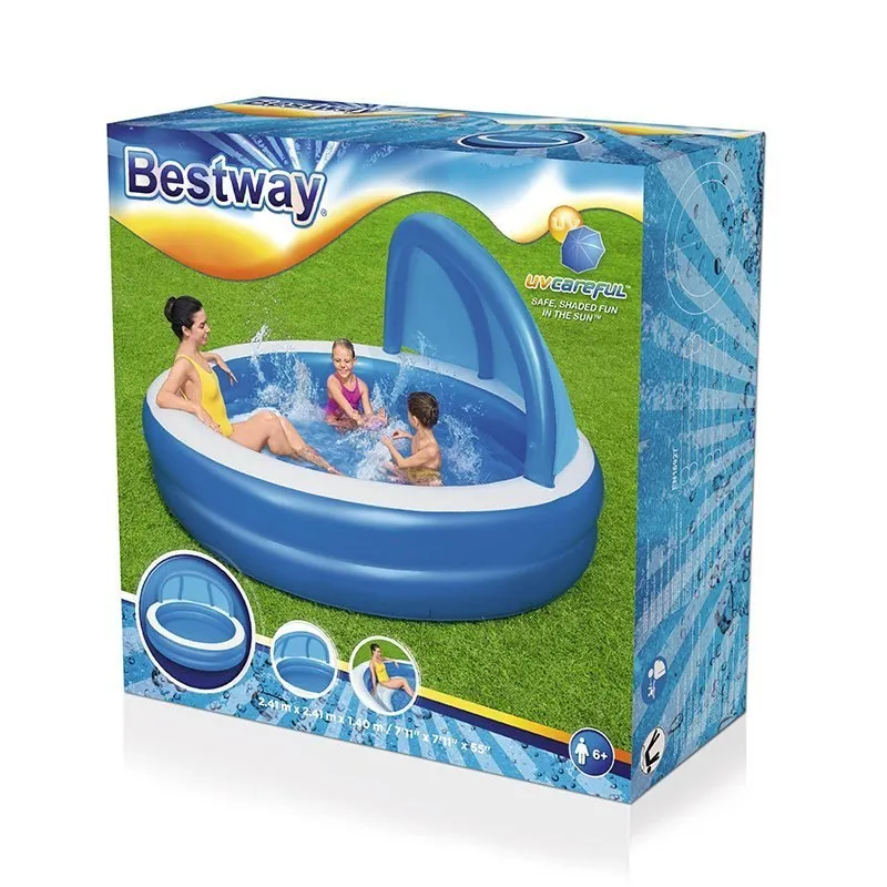 Bestway 54337 Liters Rundt Oppblåsbart Basseng Med Parasoll unisex, Blue / white, 241 x 241 x 140cm