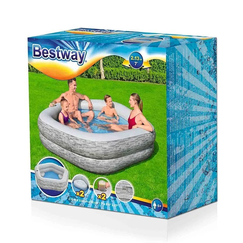 Bestway 54423 Oppblåsbar Basseng unisex, Grey / blue, 213 x 119 x 61cm Bestway 54423 Oppblåsbar Basseng unisex, Grey / blue, 213 x 119 x 61cm