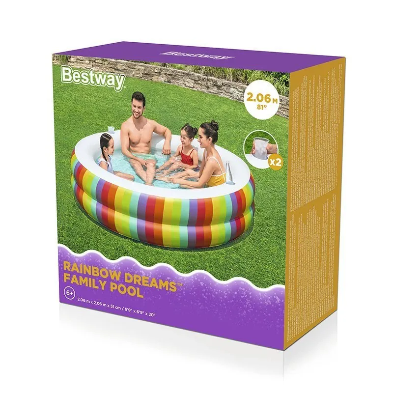Bestway 54443 Rund Oppblåsbar Basseng unisex, Multicolor, 206 x 206 x 51cm