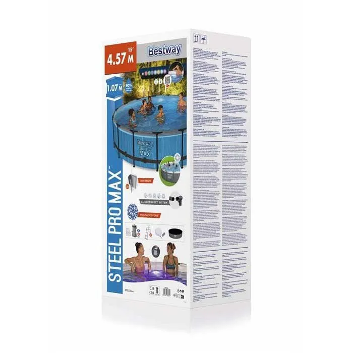 Bestway 561gd Steel Pro Max Ø457x107cm Rundt Rørbasseng, White / grey / blue, 14970L Bestway 561gd Steel Pro Max Ø457x107cm Rundt Rørbasseng, White / grey / blue, 14970L