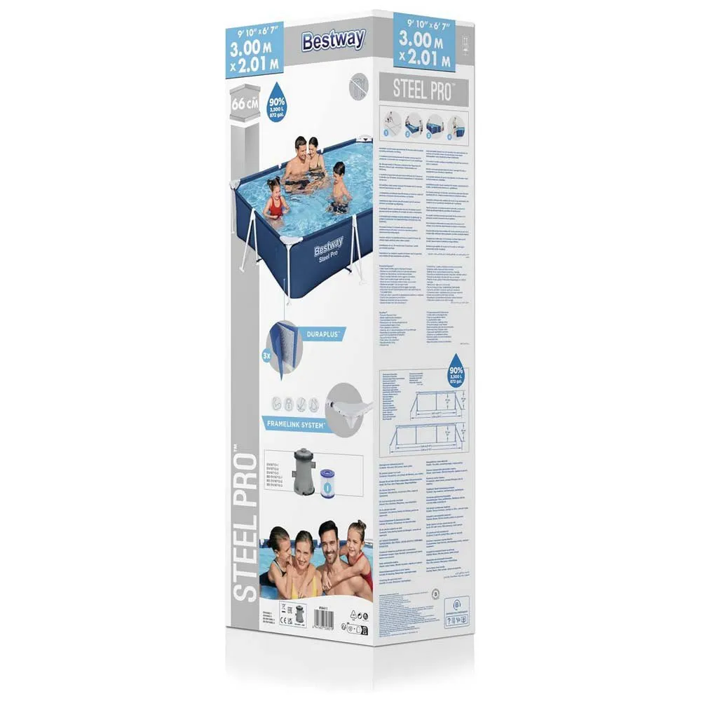 Bestway 56411 Steel Pro 300x201x66cm Rektangulært Rørbasseng, Blue / white, 3300L