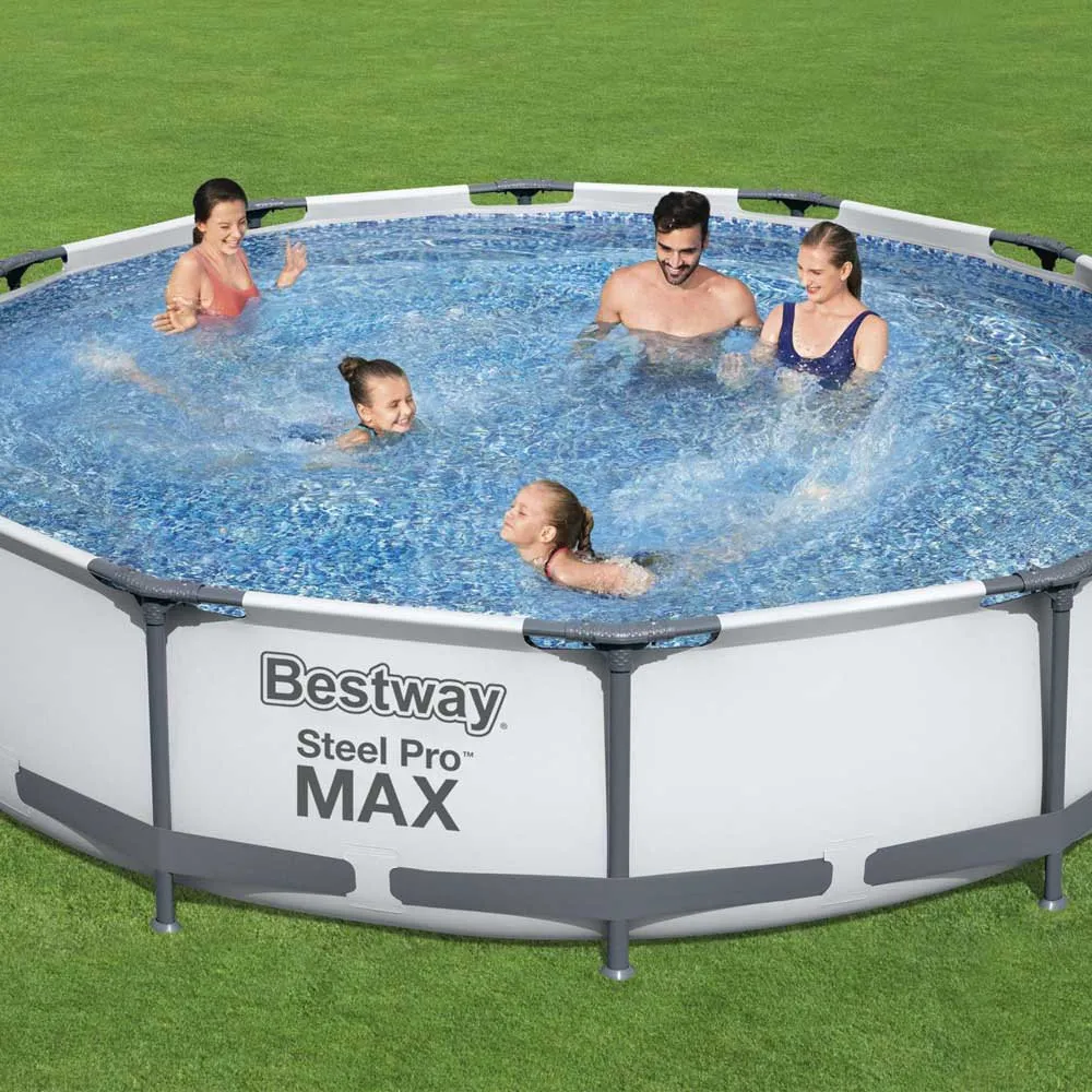 Bestway 56416 Steel Pro Max Ø366x76cm Rundt Rørbasseng, White / grey / blue, 6473L