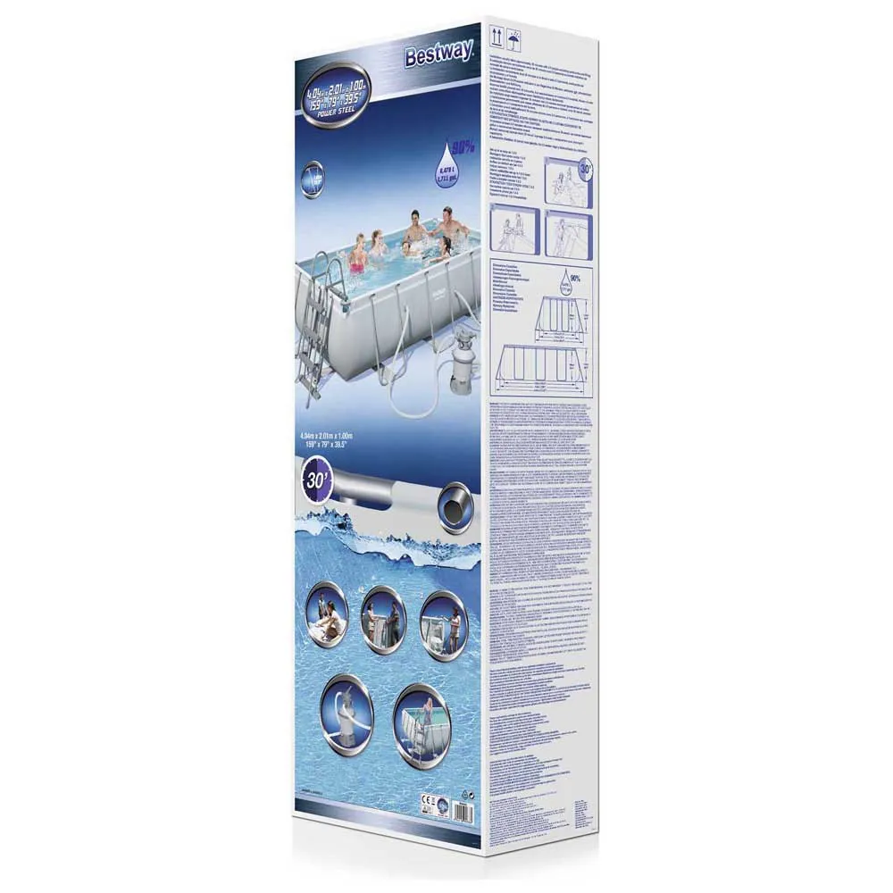 Bestway 56442 Power Steel 404x201x100cm Rektangulært Rørbasseng, Grey / blue, 6478L