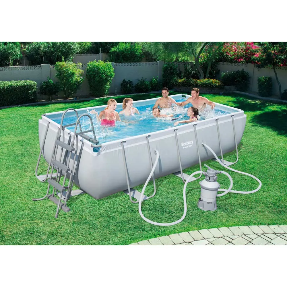 Bestway 56442 Power Steel 404x201x100cm Rektangulært Rørbasseng, Grey / blue, 6478L