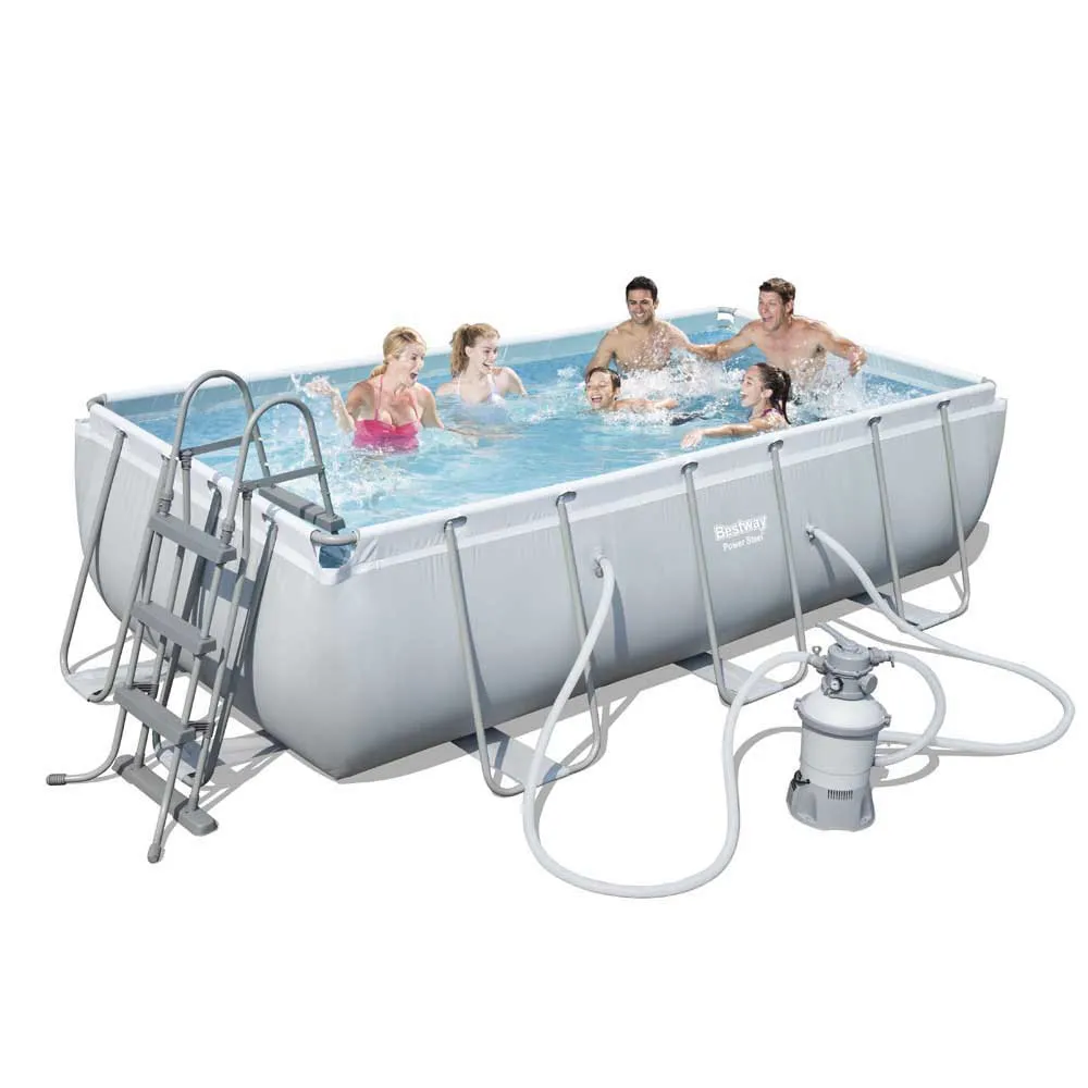 Bestway 56442 Power Steel 404x201x100cm Rektangulært Rørbasseng, Grey / blue, 6478L