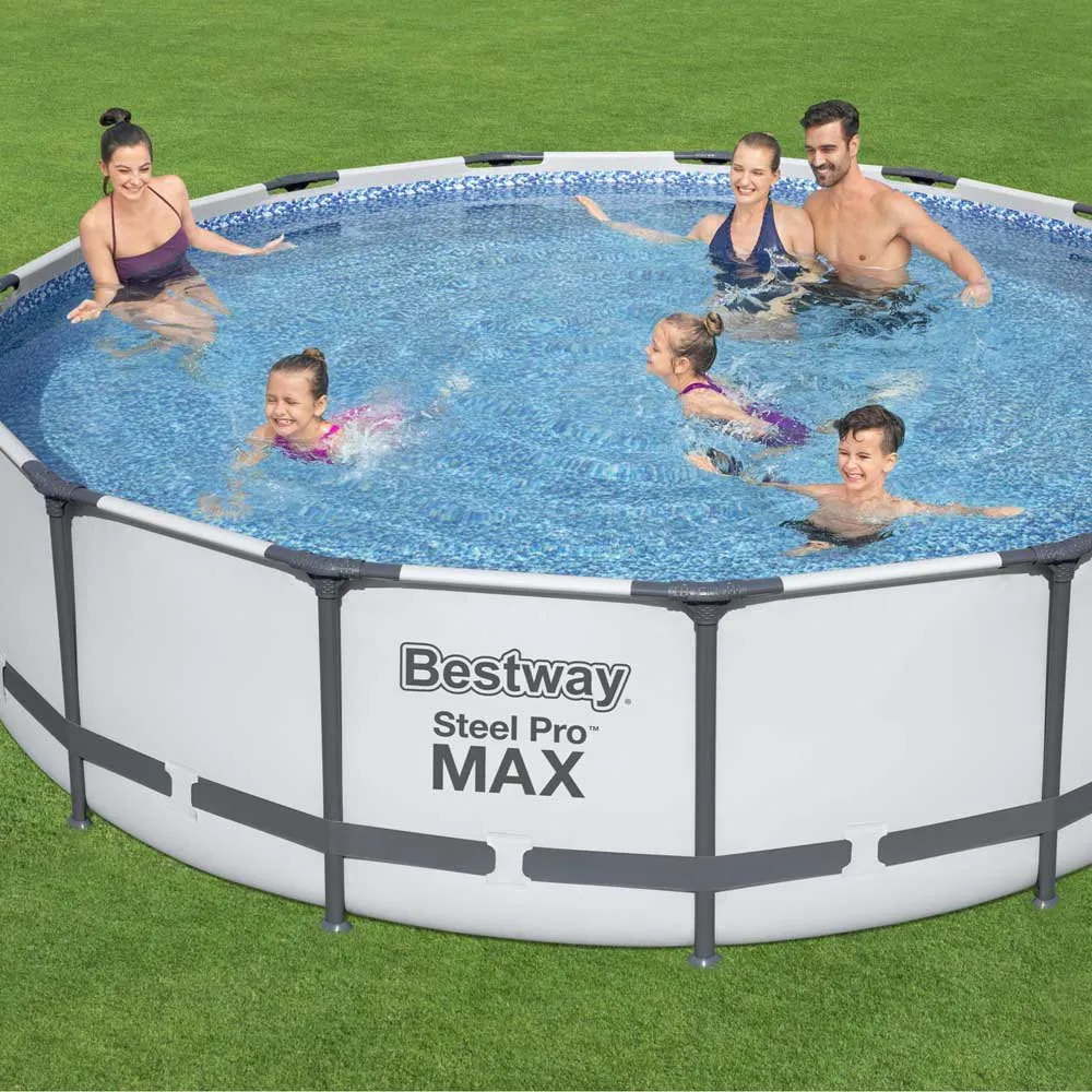 Bestway 56488 Steel Pro Max Ø457x107cm Rundt Rørbasseng, White / grey / blue, 14970L