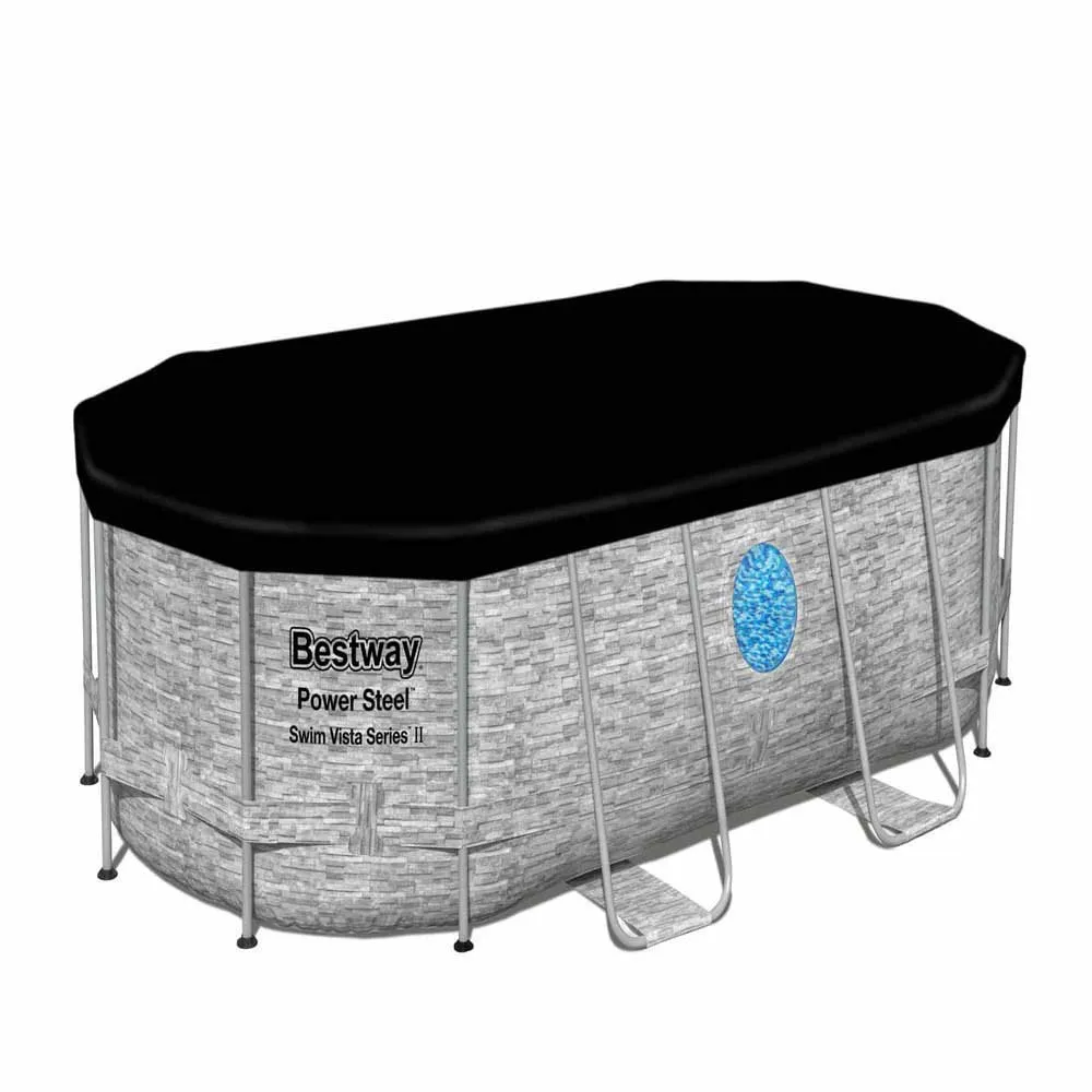 Bestway 56714 Power Steel Swim Vista 427x250x100cm Ovalt Rørbasseng, Grey / blue, 7250L