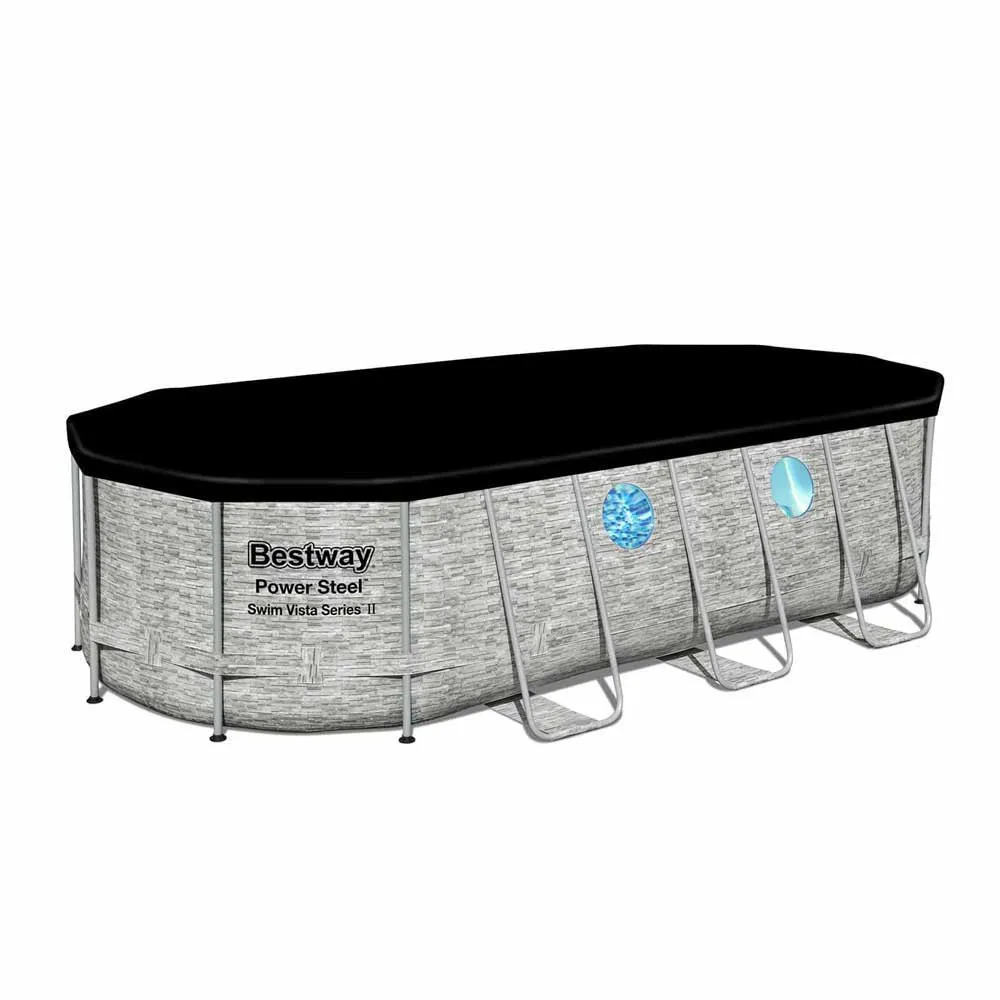 Bestway 56716 Power Steel Swim Vista 549x274x122cm Ovalt Rørbasseng, Grey / blue, 13430L
