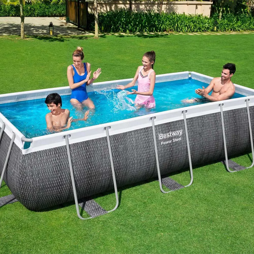 Bestway 56721 Power Steel 404x201x100cm Rektangulært Rørbasseng, Grey / blue, 6478L