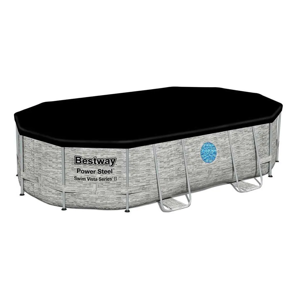 Bestway 56946 Power Steel Swim Vista 488x305x107cm Ovalt Rørbasseng, Grey / blue, 10949L