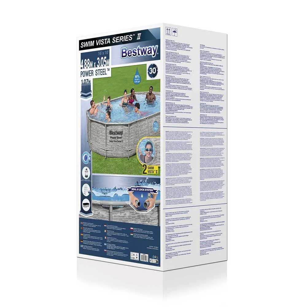 Bestway 56946 Power Steel Swim Vista 488x305x107cm Ovalt Rørbasseng, Grey / blue, 10949L